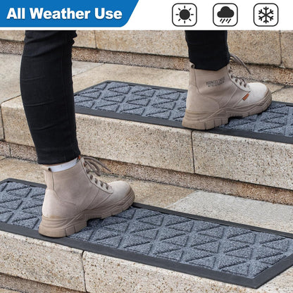 Rubber Stair Treads Non Slip Outdoor/Indoor 30" x 10" 6-Pack, Outdoor Stair Treads with Nosing for Garage, Patio, Wooden Marble Tile Metal Concrete Steps