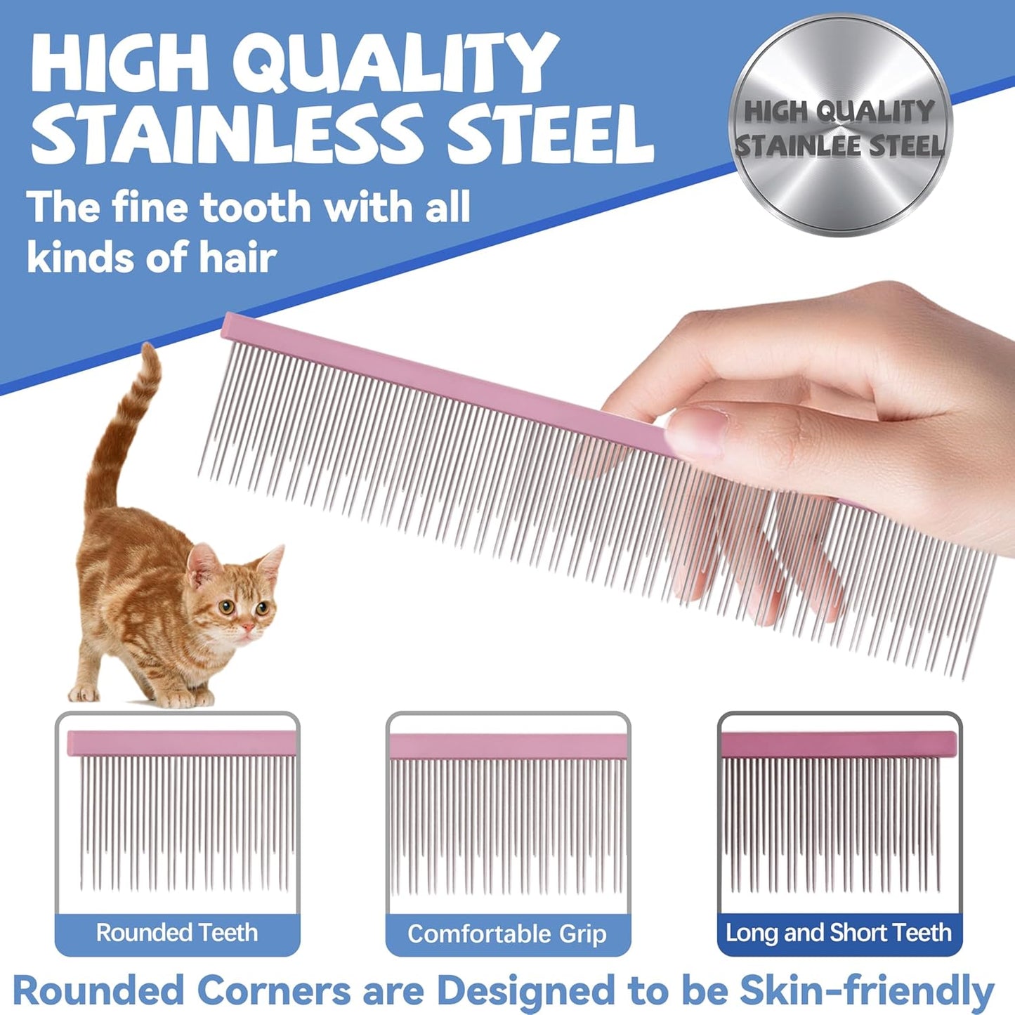 8.5 Inch Dual Tooth Pet Comb for Mats and Tangles,Poratable Grooming Dematting Comb for Indoor Long-haired Cats and Dogs,Pet Family Supplies,Removing Tangles,Knots,Undercoat and Excess Hair