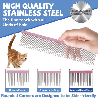 8.5 Inch Dual Tooth Pet Comb for Mats and Tangles,Poratable Grooming Dematting Comb for Indoor Long-haired Cats and Dogs,Pet Family Supplies,Removing Tangles,Knots,Undercoat and Excess Hair