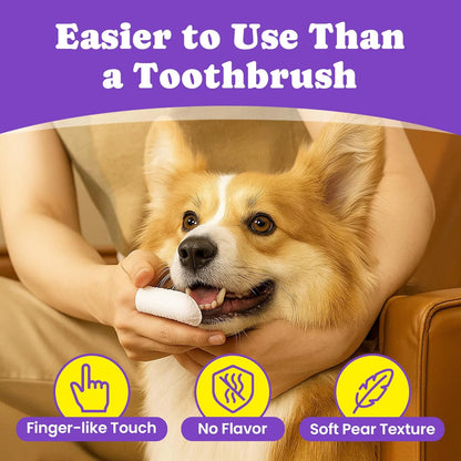 No-Rinse Dog Dental Care Wipes, Cat & Dog tooth brushing kit, Dog Wipes for Pet & Cat Teeth Cleaning, Dog toothbrush Finger Dental Wipes to Remove Plaque & Tartar, Disposable Dog Wipes - 50 Count