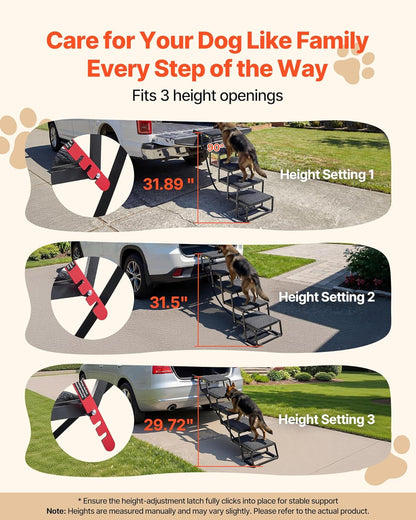 VEVOR Dog Stairs for Car, 4 Steps Extra Wide Foldable Dog Ramp for Large Dogs with Non-Slip Rug Surface, Portable Lightweight Pet Ladder for Car, SUV, Truck, High Beds, Sofas, Support up to 200 lbs