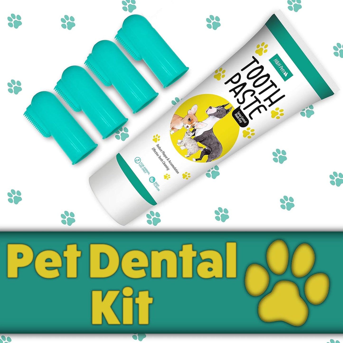 H&H Pets Dog Finger Toothbrushes - Professional Pet Finger Dental Brush Set for Dogs Puppies Cats, Soft Bristles, Size Small 4 Count-Silicon