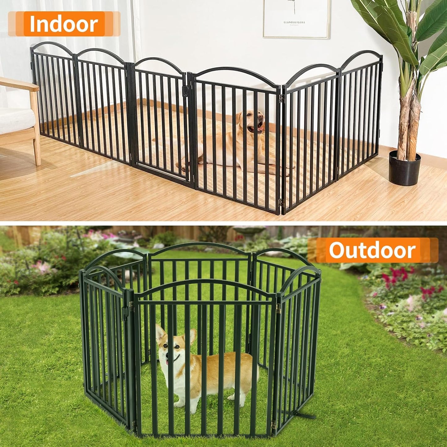 Malier Metal Freestanding Dog Gate, 32'' Height Outdoor Indoor Dog Fences, Extra Wide Foldable Puppy Gate for Stairs (Black, 【2 Panels】 40''W × 32''H)