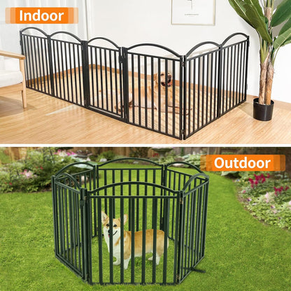 Malier Metal Freestanding Dog Gate, 32'' Height Outdoor Indoor Dog Fences, Extra Wide Foldable Puppy Gate for Stairs (Black, 【2 Panels】 40''W × 32''H)