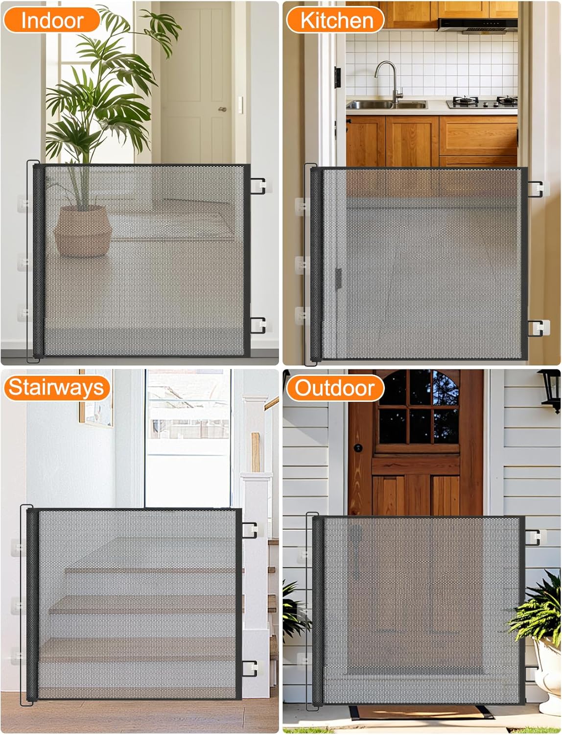 Retractable Mesh Pet Gate, Extra Tall 31'' Adjustable Width Up to 51/43 Inches for Doorways Stairs Hallways, Indoor Outdoor Dog Safety Barrier Net Panel (51'' Width)
