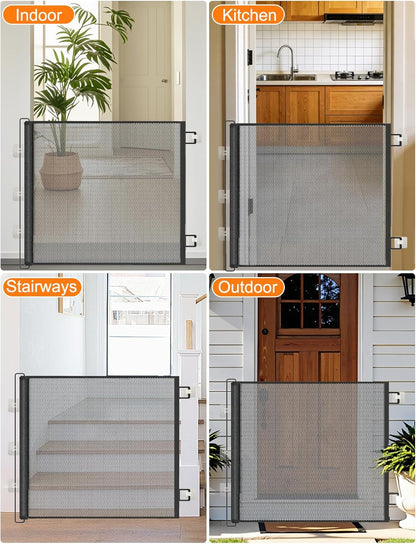 Retractable Mesh Pet Gate, Extra Tall 31'' Adjustable Width Up to 51/43 Inches for Doorways Stairs Hallways, Indoor Outdoor Dog Safety Barrier Net Panel (51'' Width)