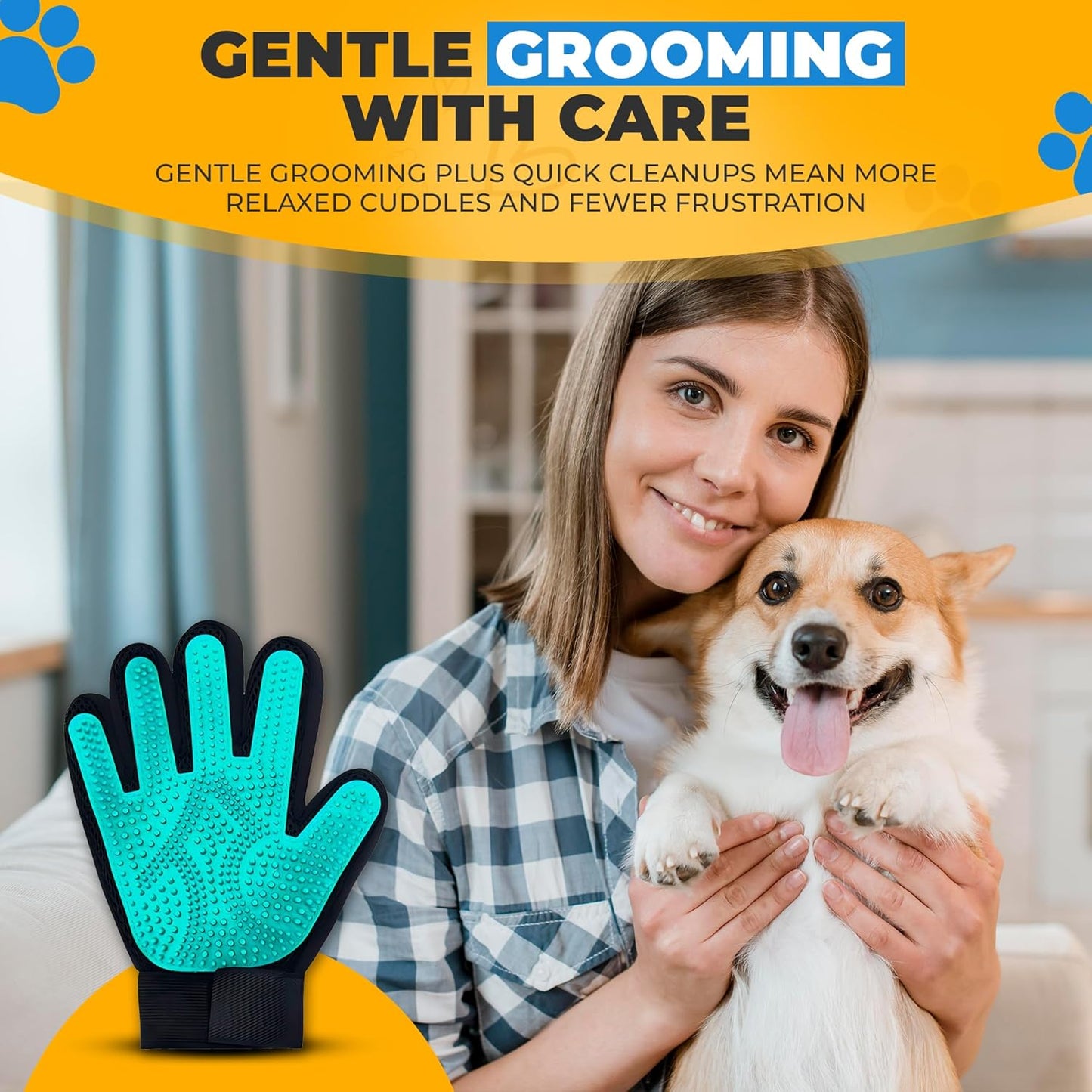 Pet Hair Removal Glove for Dogs & Cats – Dog Grooming Gloves for Shedding, Pet Hair Remover Glove – Pet Grooming Gloves, Cat Grooming Gloves & Cat Brush Glove (Glove + Finger Toothbrush Kit)