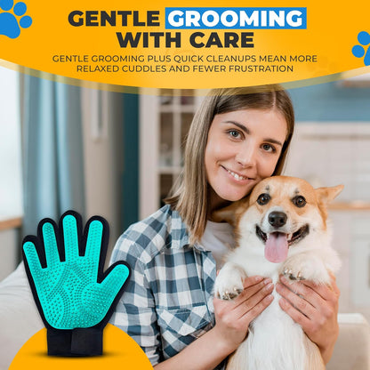 Pet Hair Removal Glove for Dogs & Cats – Dog Grooming Gloves for Shedding, Pet Hair Remover Glove – Pet Grooming Gloves, Cat Grooming Gloves & Cat Brush Glove (Glove + Finger Toothbrush Kit)