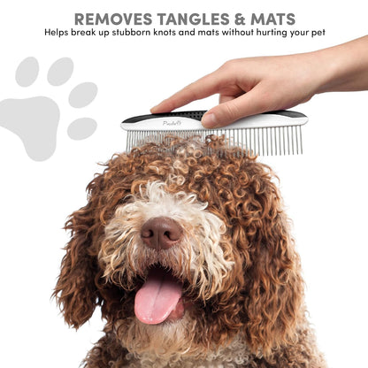 Poodle Pet Dog Combs for Grooming | 2 Pack | Stainless Steel Teeth Easily Remove Dirt | Proper Care Prevents Knots and Mats for Long and Short Haired Pets | Anti-Slip Comfort Grip Handle (Purple)