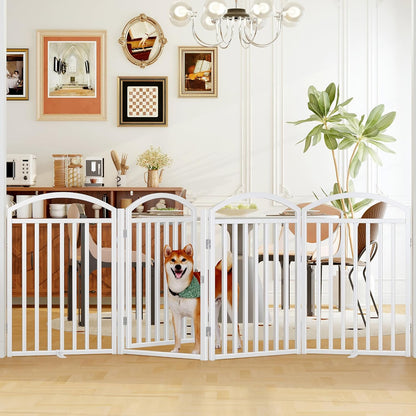 Folding No-Assembly Freestanding Dog Gate with Door,32" Heights Foldable Pet Fence,144" Extra Wide Accordion Puppy Folding Playpen for Doorways,House,Stairs (6 Panels,White)