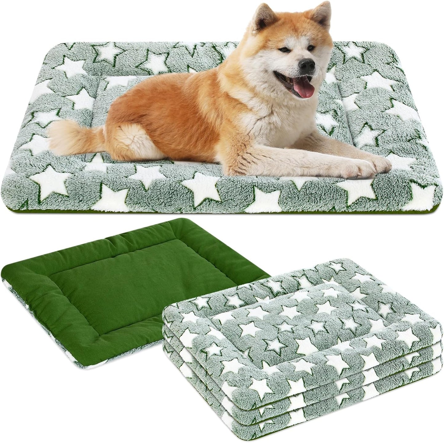 VitalCozy 4 Pcs Dog Crate Pads, Ultra Soft Warm Washable Anti-Slip Kennel Bed Mat for Pets, Reversible, Replaceable, Cage Liner for Small Medium Large Dogs and Cats (18 x 24 x 1.6 Inch,Star,Gray)