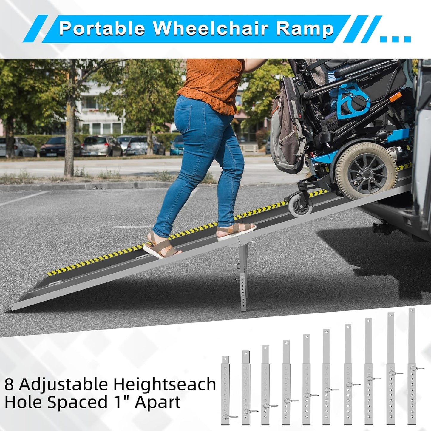 VNN Portable Wheelchair Ramp 4FT, Non-Slip Aluminum Ramps for Wheelchairs for Home, Handicap Wheelchair Ramps for Home Steps, Aluminum Loading Dock Plates, Doorways, Black