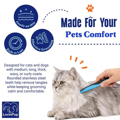 Pet Mat Remover – Professional Dematting Comb for Dogs and Cats – Stainless Steel Rounded Teeth for Gentle Knot & Tangle Removal – Dog Dematting Tools & Dog Grooming Supplies