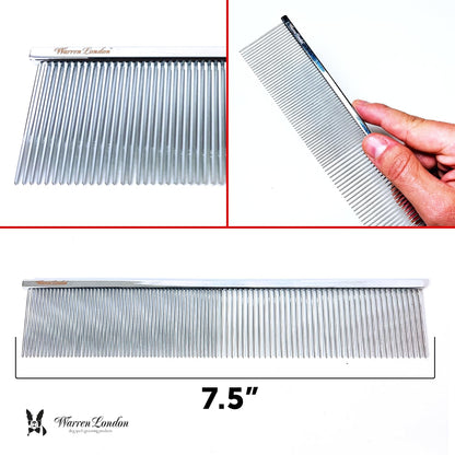 Warren London Detangling Strong Comb for Dogs | 10 inches | Comfort Control Durability and Detail for Small Medium Large Dogs | Ergonomic Dog Cat Grooming Pet Supplies Deshedding Mat Tool