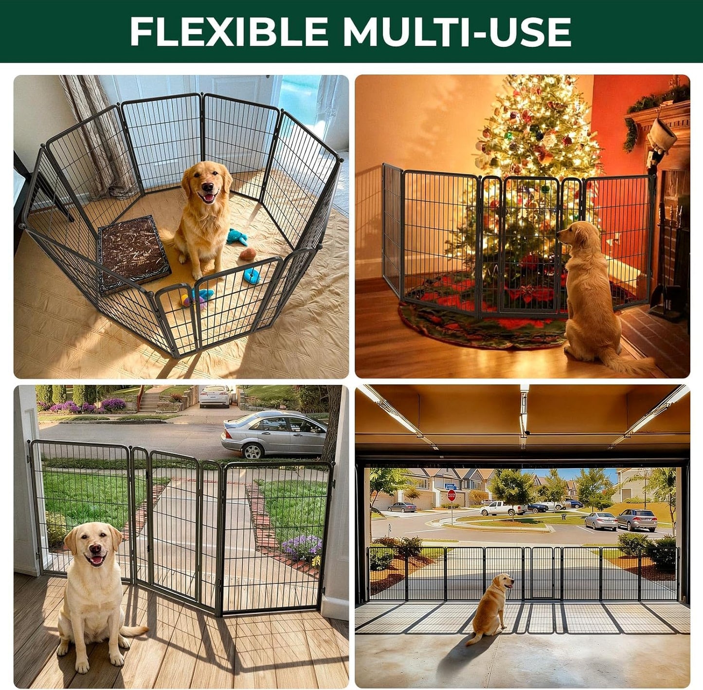FXW Dog Gate Extra Wide Designed for Indoor Use, Adjustable Width Up to 183-inch Wide (24" H 8 Wire Panels for Puppies and Small Dogs), Black