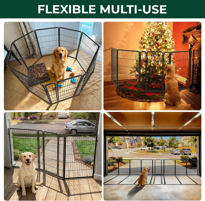 FXW Dog Gate Extra Wide Designed for Indoor Use, Adjustable Width Up to 183-inch Wide (24" H 8 Wire Panels for Puppies and Small Dogs), Black