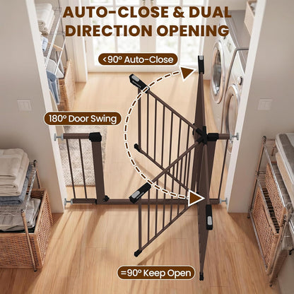 Baby Gate for Stairs, 29.7-40.6" Auto Close Dog Gate Indoor for Doorways, Dual-Lock Design, Adjustable Pet Gate No Drilling with Walk Thru Door for Hallways, Stroller Friendly, Black