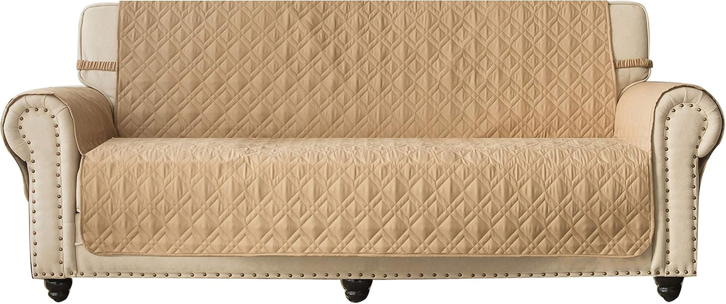 Ameritex Couch Sofa Slipcover 100% Waterproof Nonslip Quilted Furniture Protector for Dogs, Children, Pets, Machine Washable (Beige, 68")