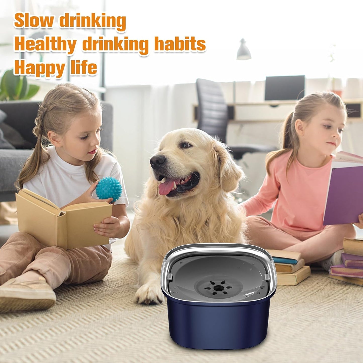 Decflow 3L Dog Water Bowl, Slow Water Bowl for Dogs, No Spill Water Bowl for Dogs, Spill Proof, No Splash Dog Water Bowl, Stainless Steel Slobber Stopper Water Bowl for Messy Drinkers