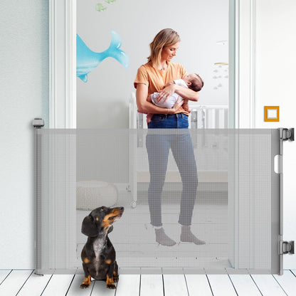 Upgraded Retractable Baby Gate for Stairs, 33"Tall Expands 71"Wide Ideal Safety Solution Dog Gate for Stairs Doorways Hallways Indoor/Outdoor Mesh Baby Gate Retractable Screen Door(Black,86CMx180CM)