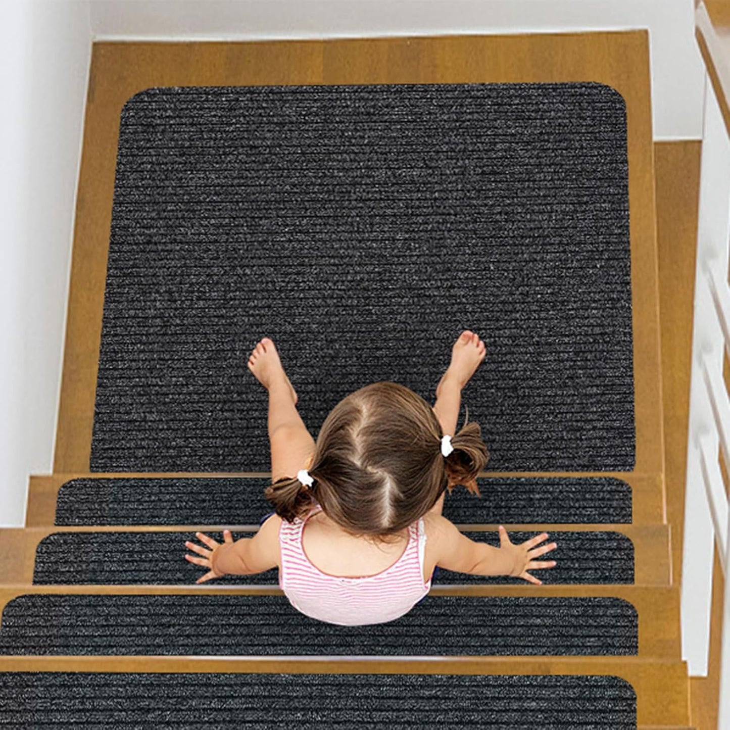 Stair Treads for Wooden Steps Carpet, Non-Slip Stair Runner Indoor Outdoor Stair Tread Mats Covers Pads, 19" x 31"Matching Landing Step Runner for Elders, Kids and Dogs (19" x 31", Black)
