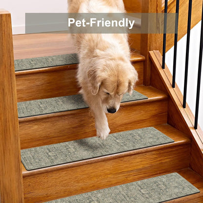 OJIA Extra Non-Slip Stair Treads for Wooden Steps 15PCS, 30"X8" Rubber Indoor Stair Runner Slip Resistant Stair Rugs Safety Mats for Dogs, Kids & Elders, Stairway Grip Step Treads, Gray