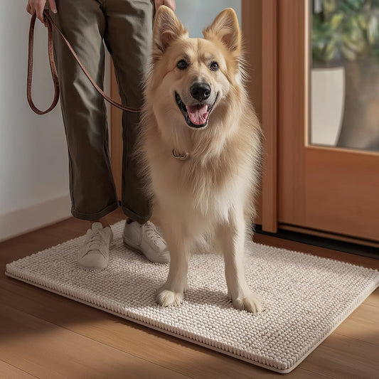 EHEYCIGA Super Absorbent Dog Door Mat for Muddy Paws 30x20 Inch Indoor, Front Doormat Outside Entrance, Quick Dry Chenille Washable Dog Crate Bed, Non-Slip Pet Rug Mud Mat Outdoor Entryway, Grey