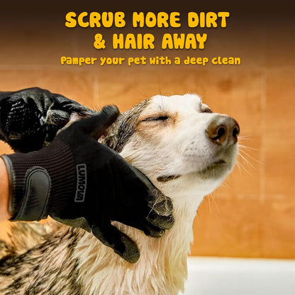 Pet Grooming Glove – Patented Rubber-Massage Shedding Bath & Hair Remover for Dogs, Cats & Livestock – Lightweight, Flexible, Secure Fit (Cyan&Black)