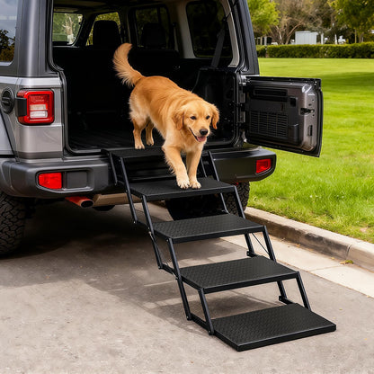 Foldable Dog Car Steps - Upgraded Non-Slip Pet Stairs for Large Dogs, Portable Metal Frame Dog Ramps for High SUV, Truck and Cars, Lightweight Pet Ladder with High Load-Bearing Capacity (6 Steps)