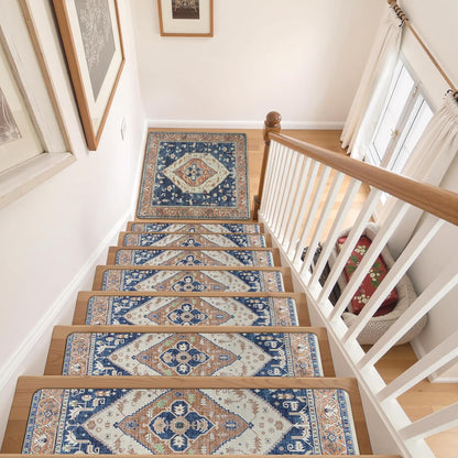 OJIA Non-Slip Carpet Stair Treads for Wooden Steps Set of 15, 30''X8'' Indoor Runner Resistant Rugs Rubber Safety Mats for Dogs, Kids & Elders, Stairway Grip