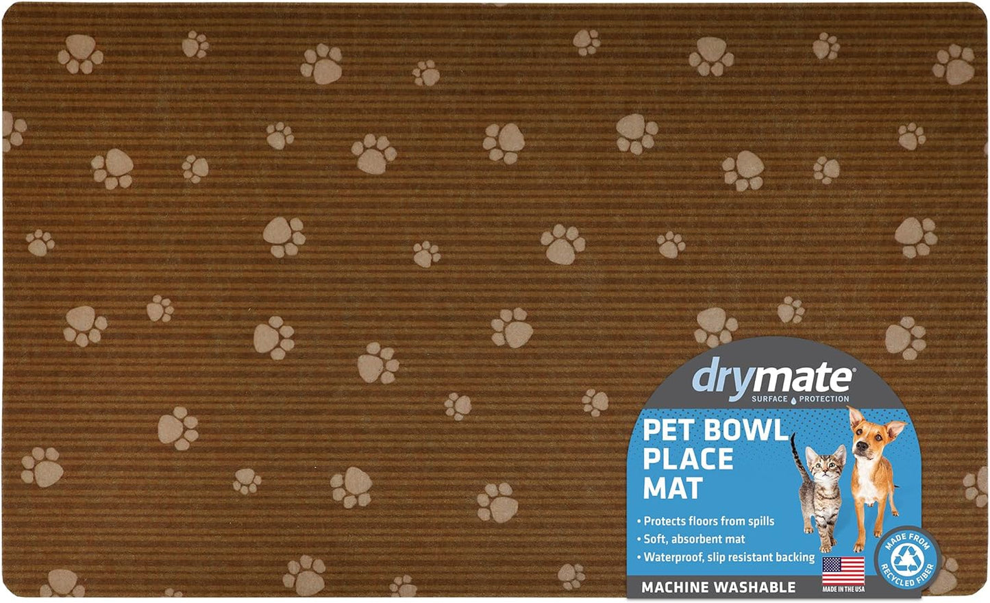 Drymate Pet Bowl Placemat, Dog & Cat Food Feeding Mat - Absorbent Fabric, Waterproof Backing, Slip-Resistant - Machine Washable/Durable (USA Made) (12” x 20”) (Indigo)