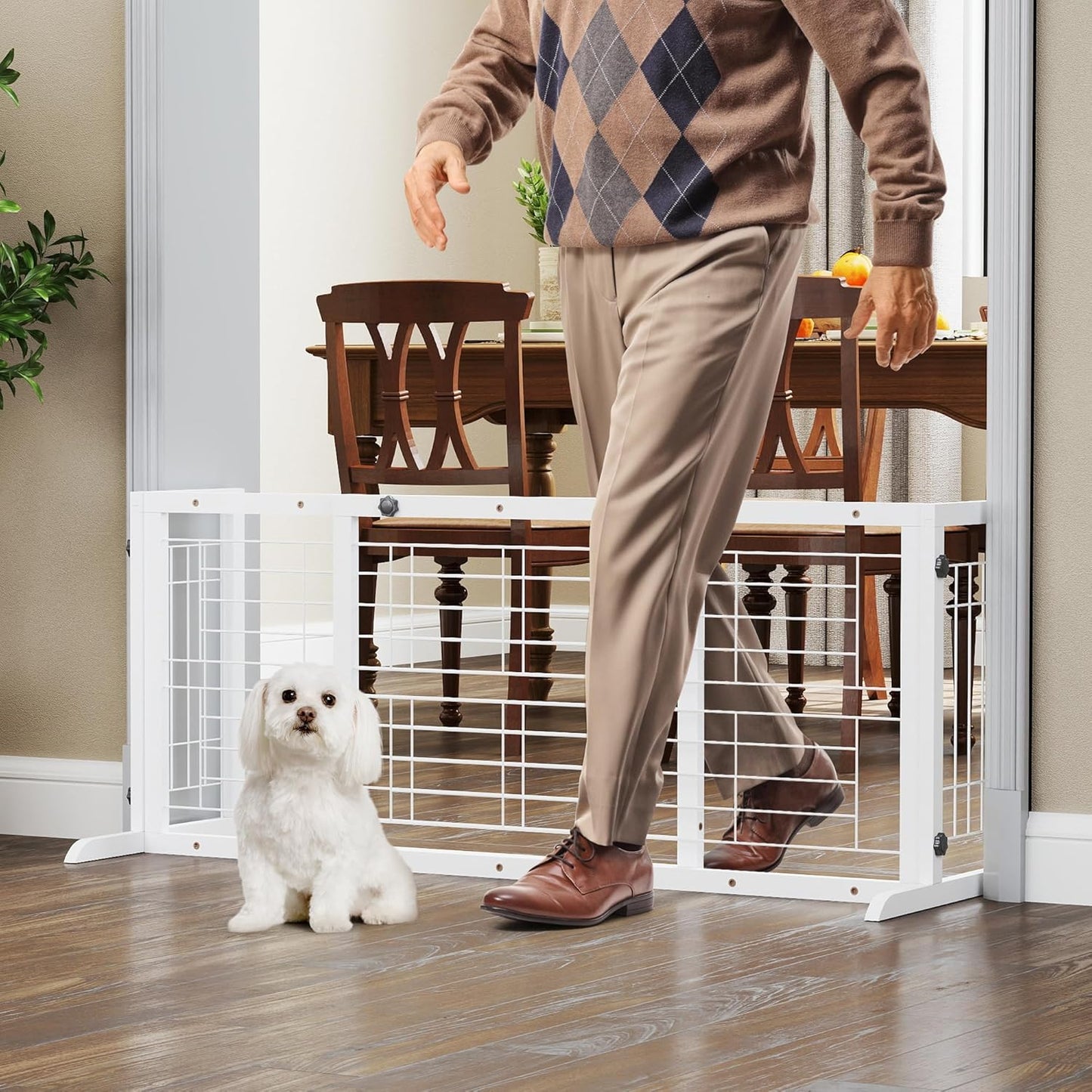 COZIWOW 38-67" Dog Gate Indoor, Free Standing Pet Gate for Doorways Extra Wide, Wooden Fence Puppy Safety Gates for The House, Stairs, Hallway, No Drilling Required,Brown
