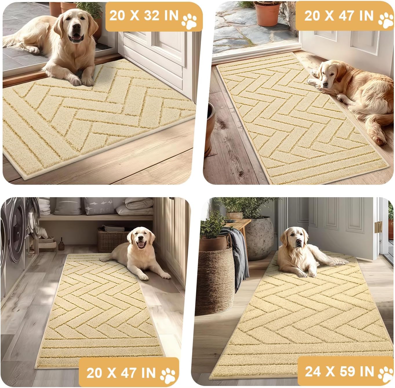 Tindbea Dog Mat for Mud Paws,Absorbs Moisture Dirt Non-Slip Washable Mud Mat for Dogs,Soft Rubber Backing Front Inside Pet Rug for Entryway, Dog Paws, Patio(20"x48",Charcoal)