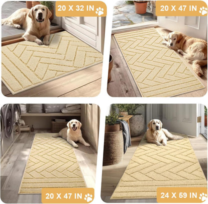 Tindbea Dog Mat for Mud Paws,Absorbs Moisture Dirt Non-Slip Washable Mud Mat for Dogs,Soft Rubber Backing Front Inside Pet Rug for Entryway, Dog Paws, Patio(20"x48",Charcoal)