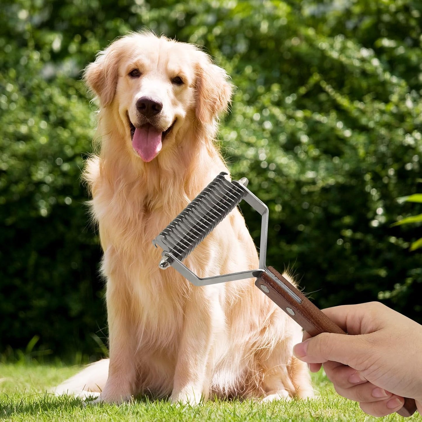 Large 2-Sided Undercoat Rake for Dogs and Cats，Professional Pet Grooming Shedding Tool Combs for Animals，Stainless Steel with Wooden Handle for Thick Coats (20-Blades)