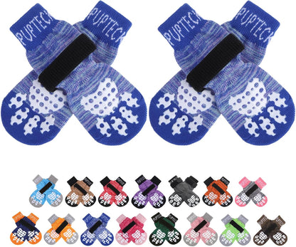 PUPTECK Anti-Slip Dog Socks with Double Sides Grips for Small Medium Large Dogs Hardwood Floors Prevents Licking, Dog Shoes for Hot Pavement Traction Control Paw Protector for Senior Dogs, Grey L
