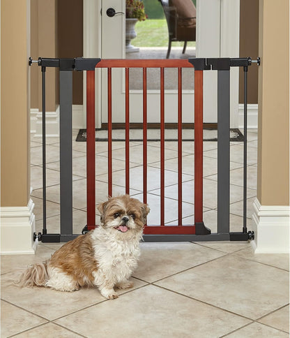 MidWest Homes for Pets 39-Inch High Walk-Thru Pressure Mounted Steel Dog Gate, Expands to 38 Inches Wide, Includes 3-inch Extensions, Textured Graphite