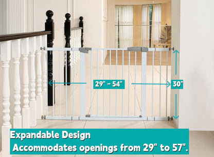 44.72"-46.89" Baby and Pet Safety Gate, 30" Tall Metal Walk-Thru Gate for Doorways & Stairs, Easy One-Hand Open, Dual Lock, Extensions & Wall Mounts Included (Brown, 29"-46" W x 30.5“H)