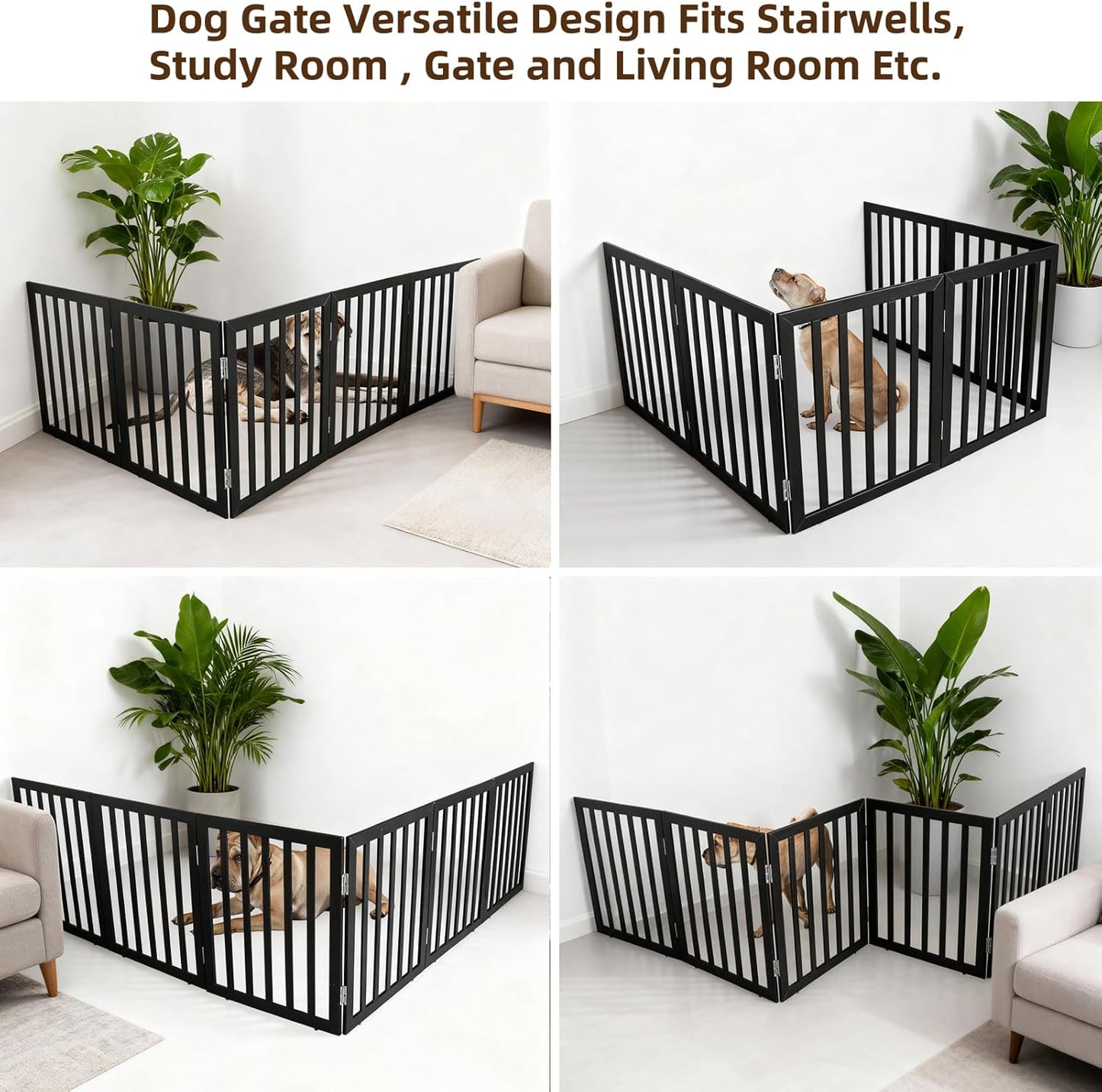 ZJSF Freestanding Indoor Dog Gate for House Foldable Wood Brown Puppy Gate for Doorways Pet Gate for Stairs Extra Wide Pet Fence 24" Height 2 Panels