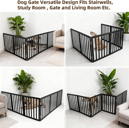 ZJSF Freestanding Indoor Dog Gate for House Foldable Wood Brown Puppy Gate for Doorways Pet Gate for Stairs Extra Wide Pet Fence 24" Height 2 Panels