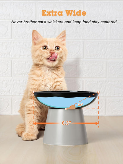 LoeJan Elevated Cat Food and Water Bowls Set, Extra Wide and Raised Ceramic Bowls, Anti-Vomit Whisker-Free Pressure Cat Feeder for Kittens to Adult Cats and Small Dogs (White, Water Bowl)