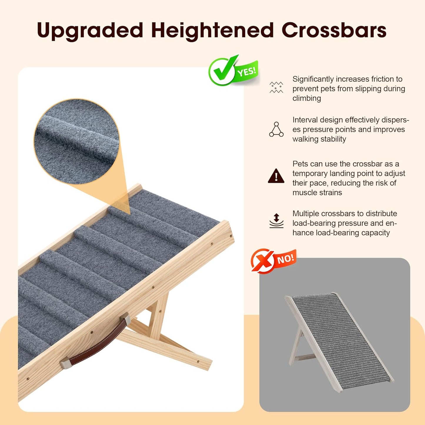Dog Ramp for Bed, 39.4" Long Wooden Pet Ramp for Small & Large Dogs, 4 Adjustable Heights 12.2" to 22" with Anti-Slip Carpet & Carrying Handle Holds, Portable Dog ramps for Car, Bed, Couch, Outdoo