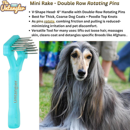 Mini-Rake V-Shaped with 1" Long Double-Row Rotating Teeth (AquaBlue)