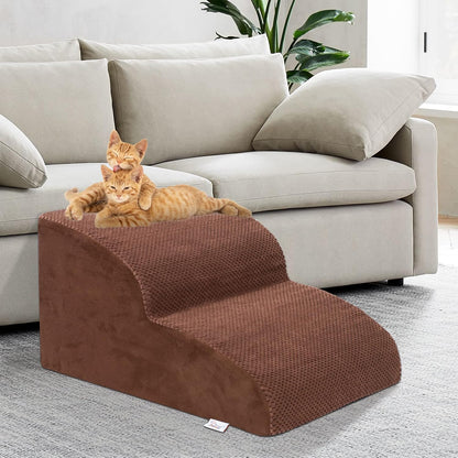 Dog Stairs for Small Dogs, 3 Tiers High Density Foam Dog Ramp, Extra Wide Non-Slip Pet Steps for High Beds Or Couch, Soft Foam Doggie Ladder for Dogs Injured, Older Pets, Small Cats