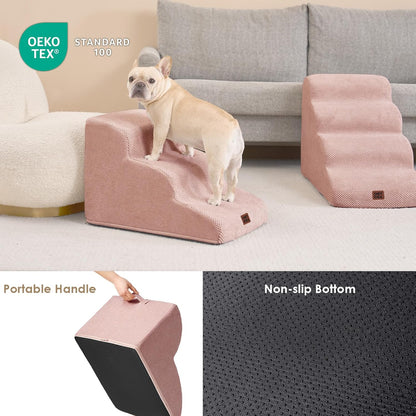 EHEYCIGA Curved Dog Stairs Ramp for High Beds 19.7" H, 4-Step Dog Steps for Small Dogs and Cats, Pet Stairs for High Bed Climbing, Non-Slip Balanced Pet Step Indoor, Grey