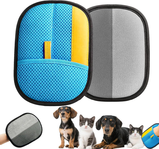 2 Pcs Pet Hair Removal Glove for Dogs & Cats,Reusable Strong Grooming Gloves,Hair Remover for Couch,Furniture, Carpet,Car Seats & Clothing (Blue)