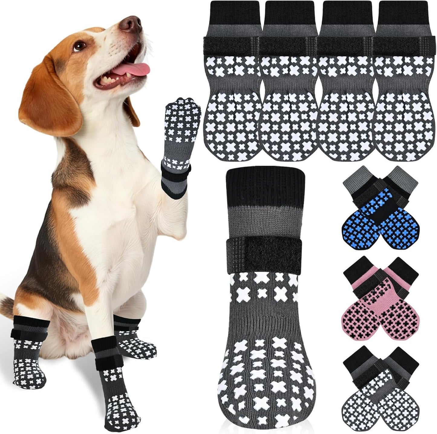 Non-Slip Dog Socks for Hardwood Floors Anti Slip Double-Sided Grippy Socks for Senior Dogs to Prevent Licking Paws, Scratching & Hot Pavement Premium Dog Paw Protector with Grippers Black L