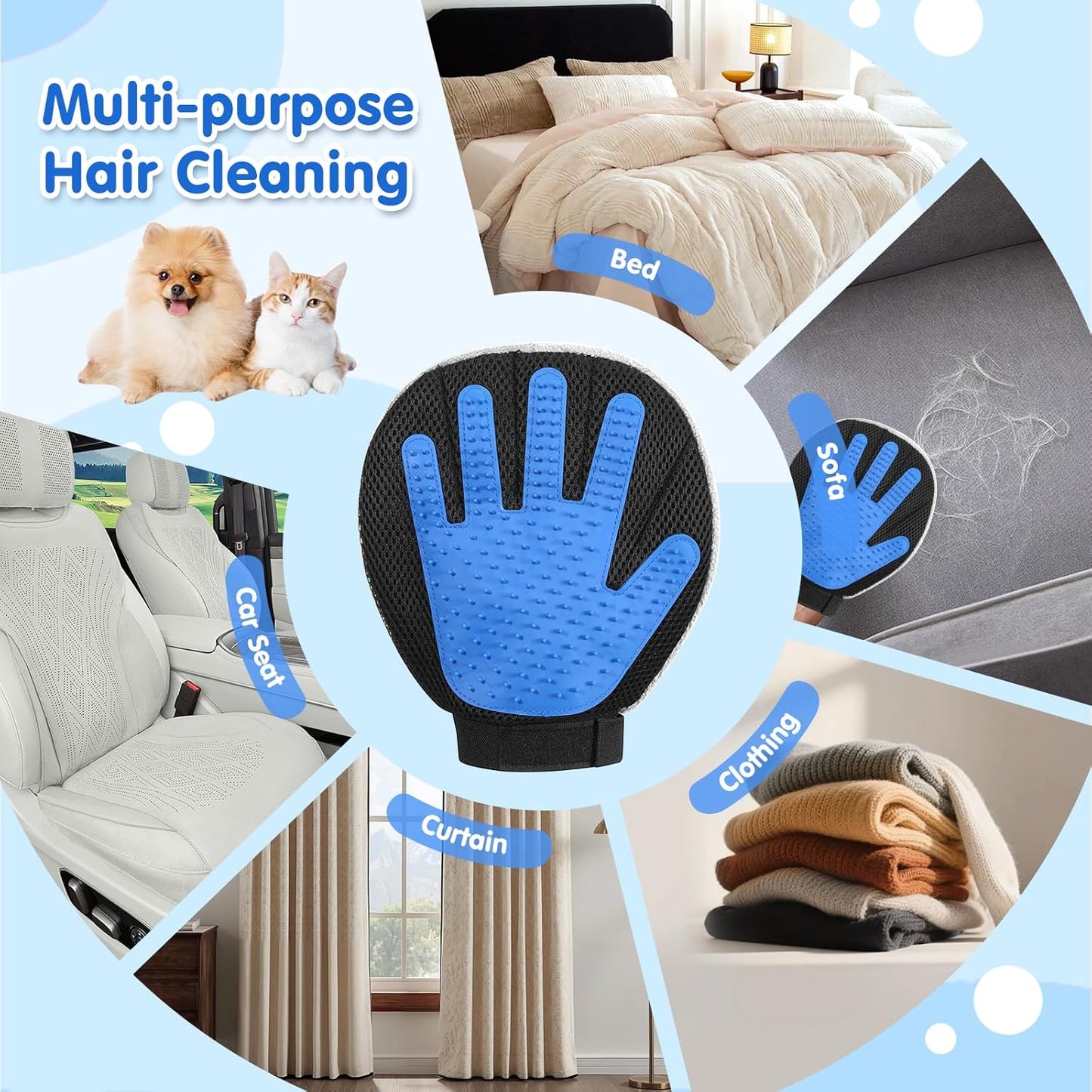 Pawaboo 2-in-1 Pet Hair Removal Glove – Reusable Electrostatic & Silicone Grooming Mitt for Dogs, Cats, Carpet, Couch, Car Seats & Clothing, Dual-Side Gentle Deshedding Tool, Easy to Clean