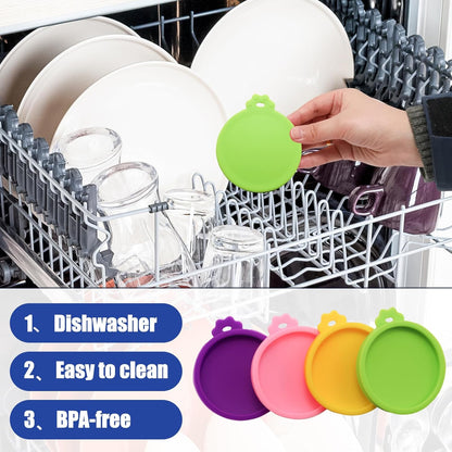 PINE & LINEN 4 Pcs 2.5inch Durable Pet Can Lids, Silicone Small Pet Can Covers Waterproof Cat Food Cans Lids for 3 oz Cat Food Cans（Yellow+Red+Pink+Blue）