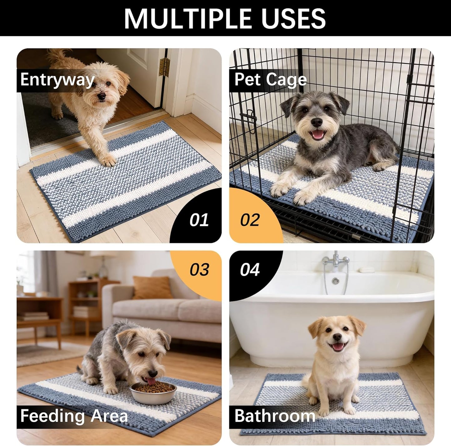 Dog Door Mat for Muddy Paws - Absorbent Quick-Dry Non-Slip Washable Chenille Pet Rug, Indoor Entryway Mat for Front Door & Crate (Brown, 24" L*16" W)